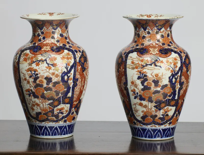 Pair of Imari palette baluster vases