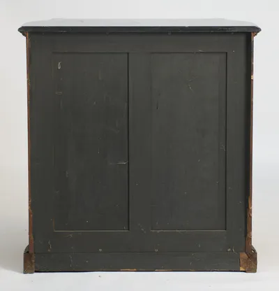 Twin-panelled back painted black, with general scuffs and rubbing.