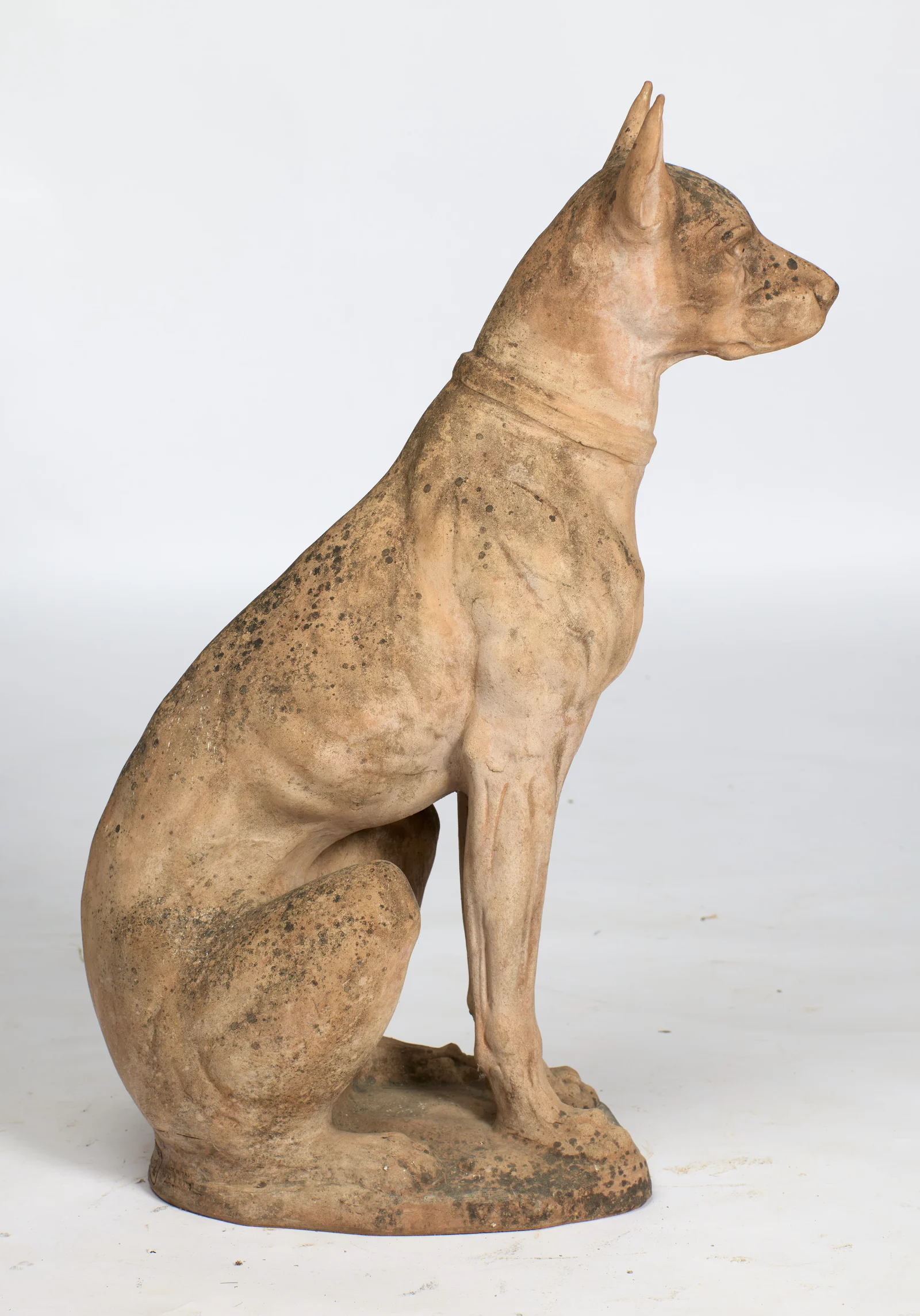 The right flank in full, with sinewed modelling to the foreleg and heavy weathering across the back.